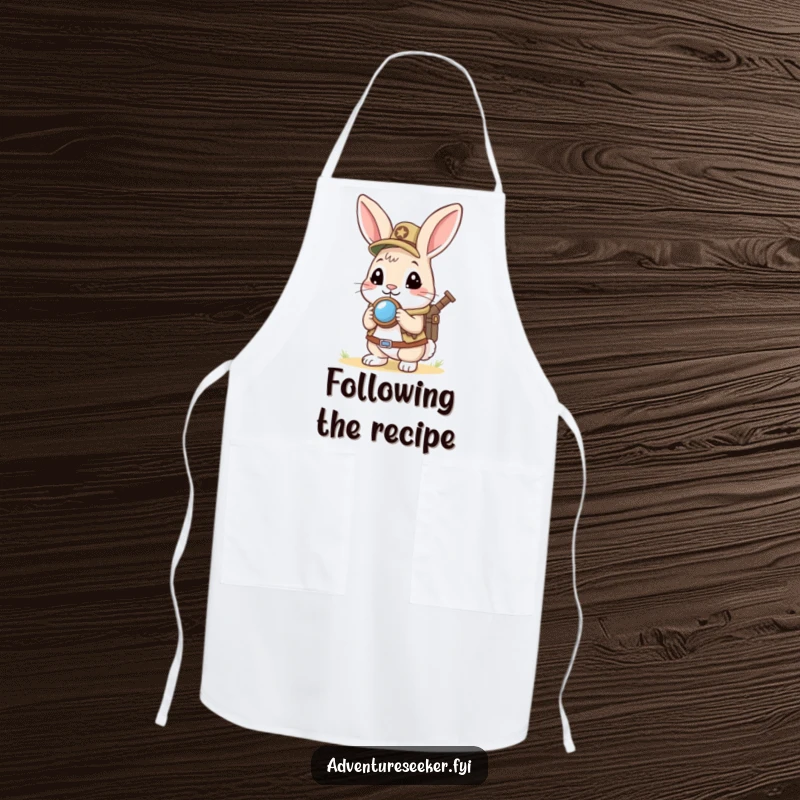 Funny Rabbit Scout Apron: Curious rabbit holding a mini compass, looking ahead eagerly, adding humor and practicality to kitchen adventures.