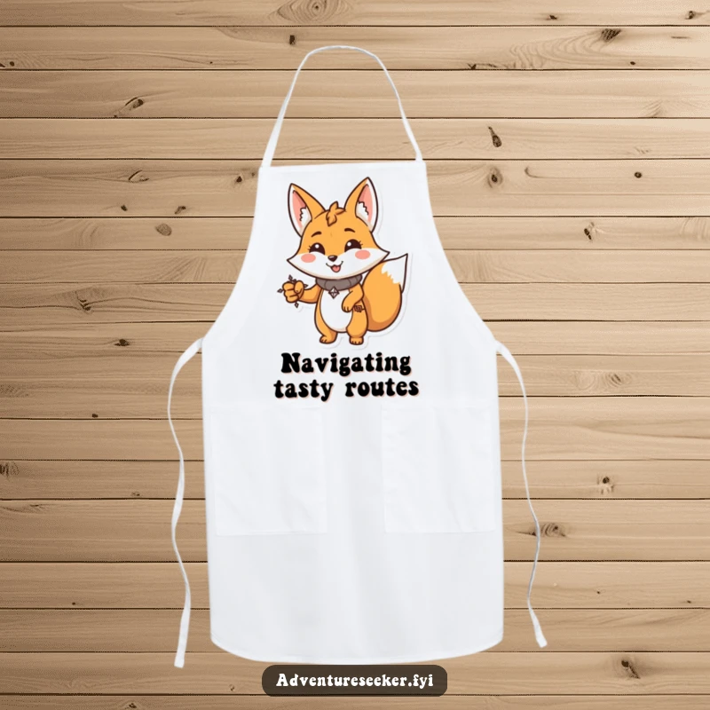 Funny Fox Apron: Determined character with a compass, pointing the way to a funny meal.