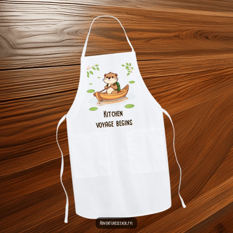 Funny Otter Leaf Boat Apron. An otter paddling a leaf boat adds a touch of adventure to your kitchen duties.