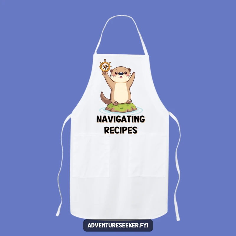 Funny Otter Navigator Apron: Curious Animal Holding Compass, Humorous Cooking Gift