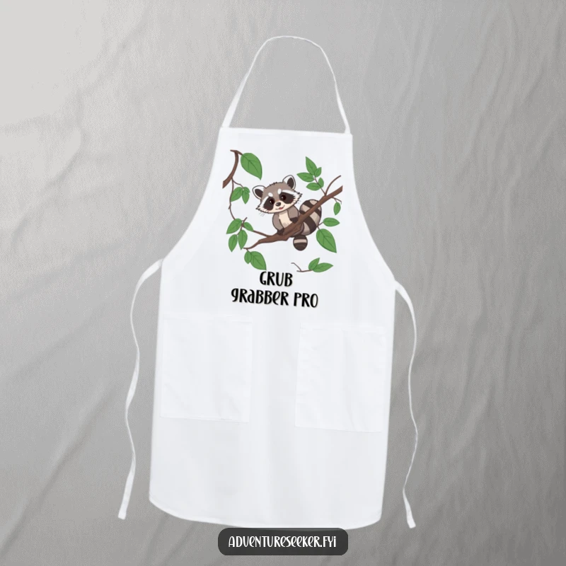 Funny raccoon acrobat apron showing a resourceful raccoon expert navigating a jungle vine.