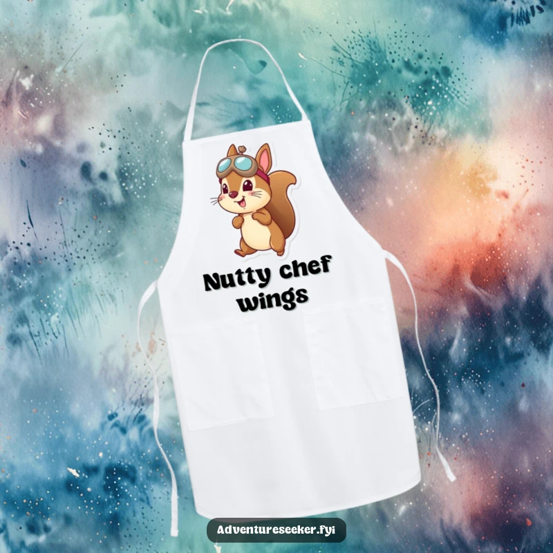Funny squirrel aviator apron showing a cheerful squirrel in an aviator hat, ready for kitchen adventures.