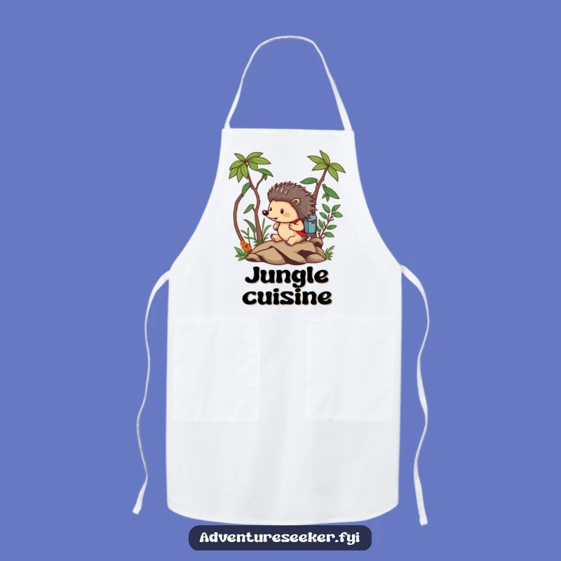 Funny Hedgehog Adventurer Apron: Brave Animal Navigating Jungle, Humorous Cooking Gift
