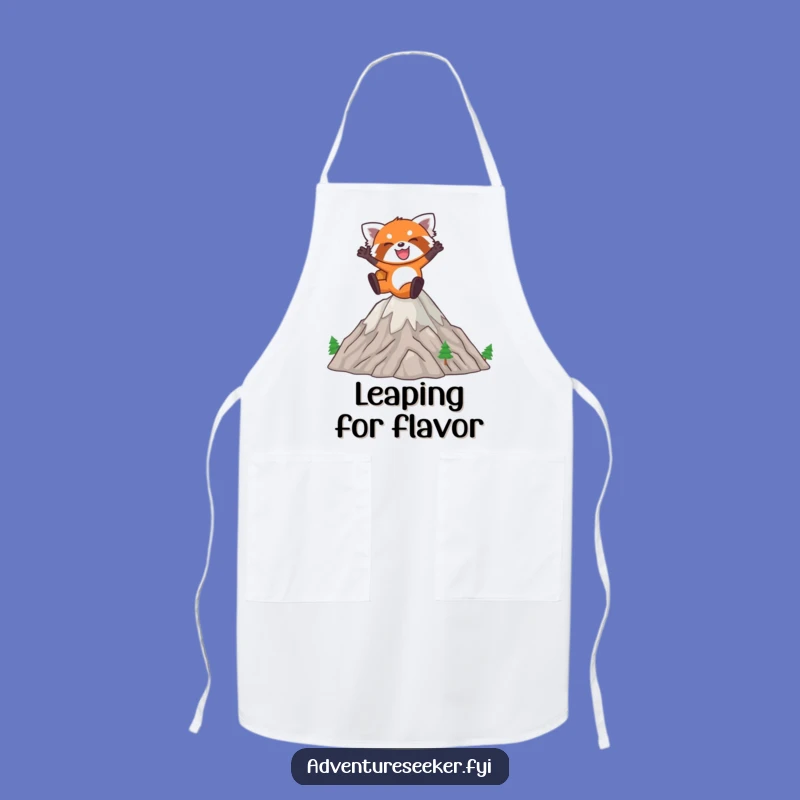 Funny Red Panda Leap Apron: Joyful Animal Jumping Mountains, Humorous Cooking Gift