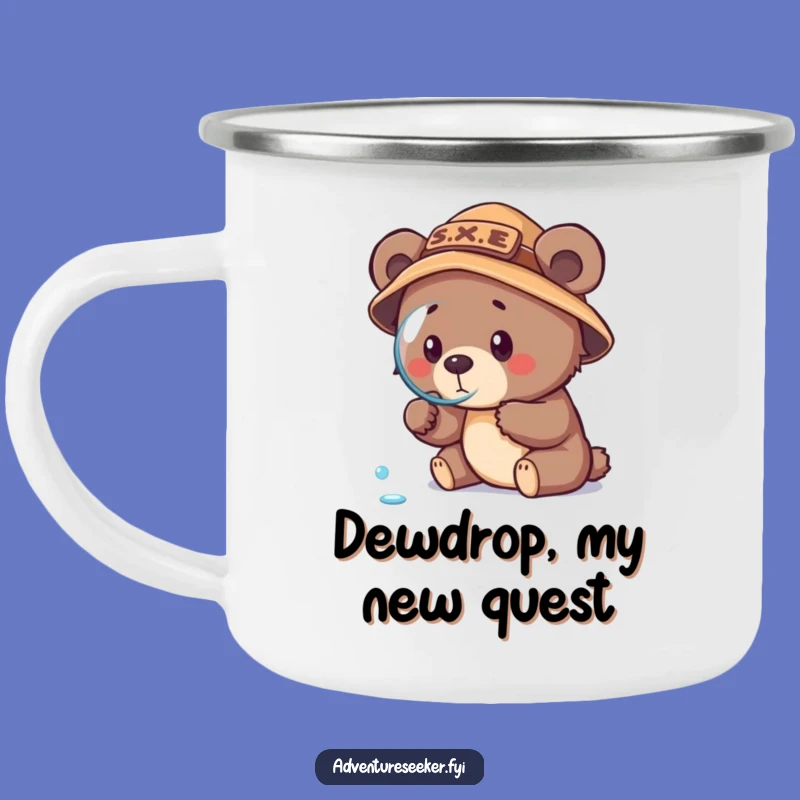 Funny Bear Cub Explorer Camping Mug: Determined Cub's Dewdrop Discovery, Rugged & Funny Gift