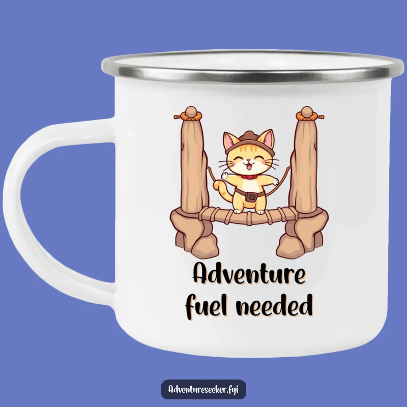 Funny Cat Bridge Camping Mug: Adventure Fuel for Brave Trekkers, Great Gift