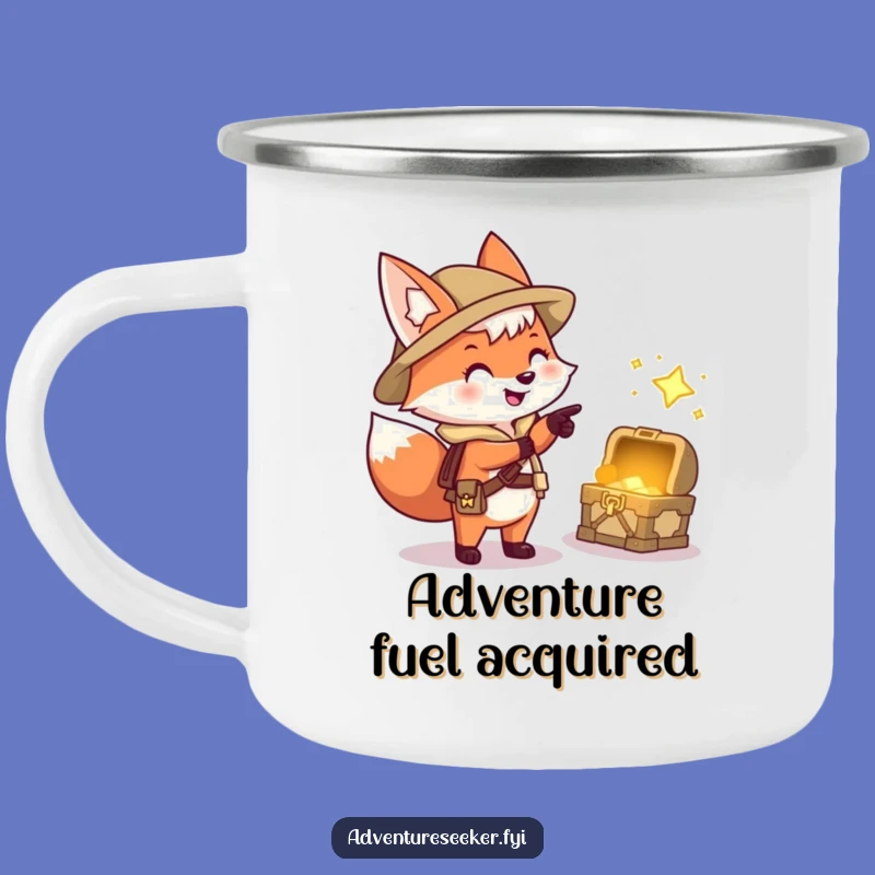 Funny Fox Explorer Camping Mug: Treasure Hunter Character, Hilarious Outdoor Gift