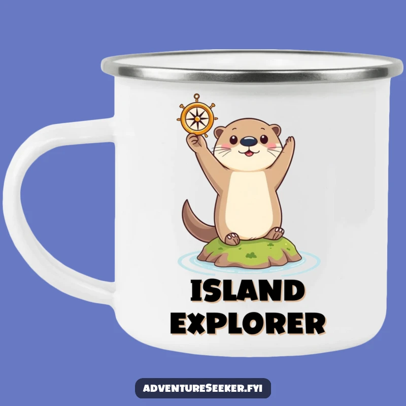 Funny Otter Navigator Camping Mug: Curious Animal Holding Compass, Outdoor Humorous Gift