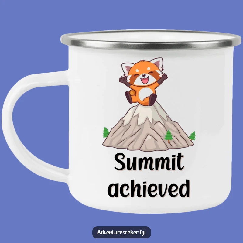 Funny Red Panda Leap Camping Mug: Joyful Animal Jumping Mountains, Outdoor Humorous Gift