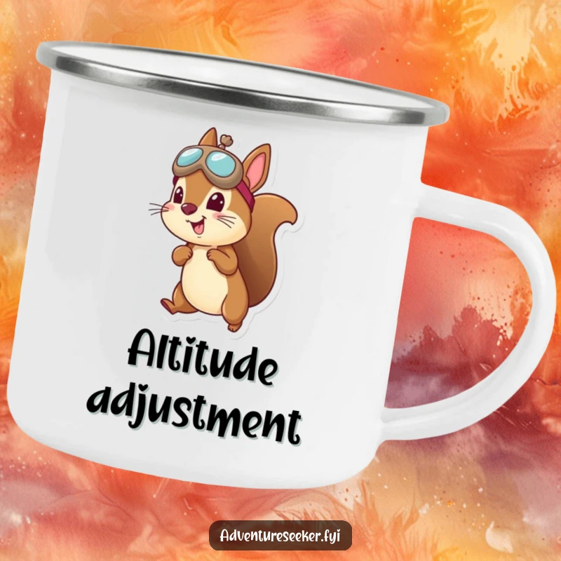 Funny squirrel aviator camping mug with a cheerful squirrel in an aviator hat, ready for outdoor adventures.