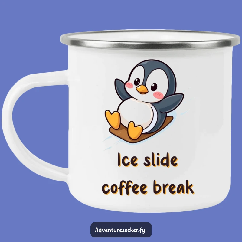 Funny Penguin Slide Camping Mug: Adventure Fuel for Cold Trails, Great Gift