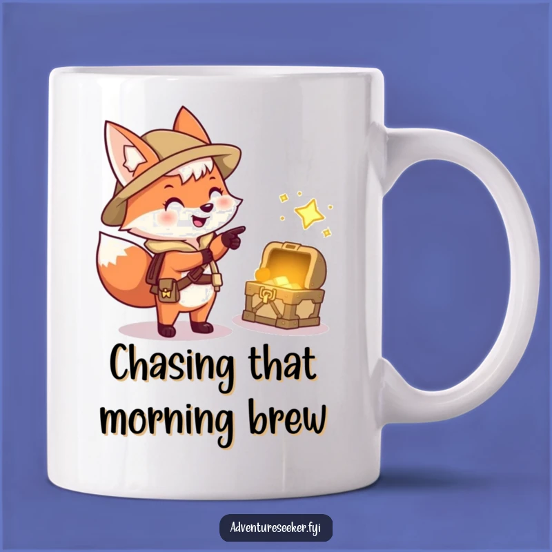 Funny Fox Treasure Hunter Mug: Excited Explorer Character, Hilarious Gift Idea