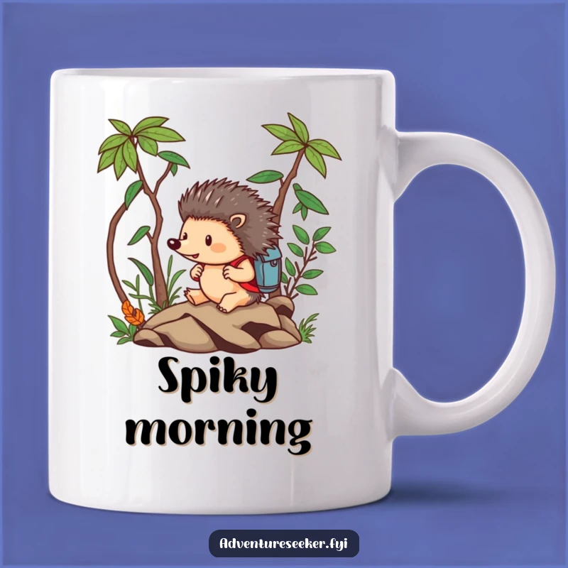 Funny Hedgehog Adventurer Mug: Brave Animal Navigating Jungle, Perfect Humorous Gift