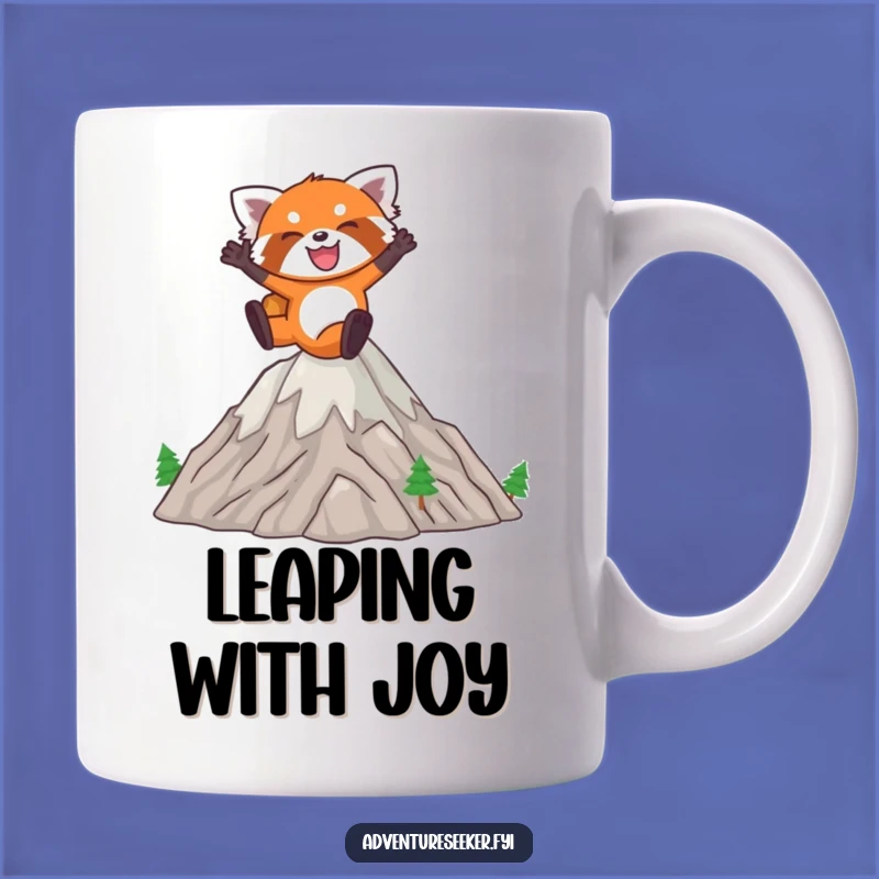 Funny Red Panda Leap Mug: Joyful Animal Jumping Mountains, Perfect Humorous Gift for Fun