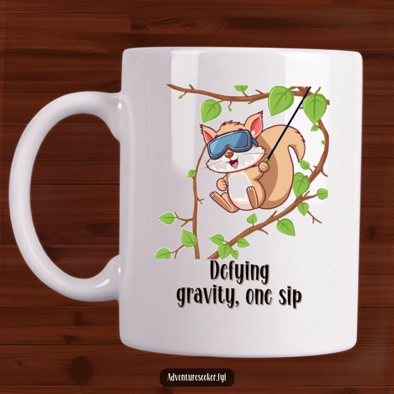 Funny Squirrel Goggles Zip Line. A brave squirrel with goggles zooms excitedly down a vine zip line, embodying pure adventurous fun.