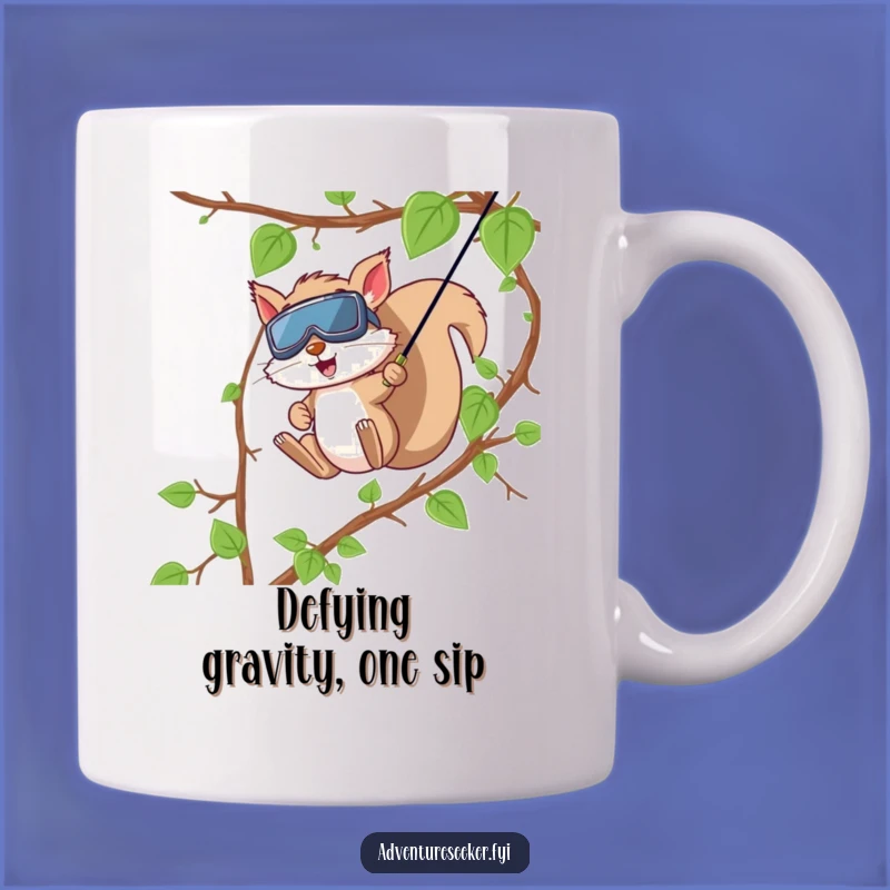 Funny Squirrel Zip Line Adventure Mug, Perfect for Thrill-Seekers and Nature Lovers Gift