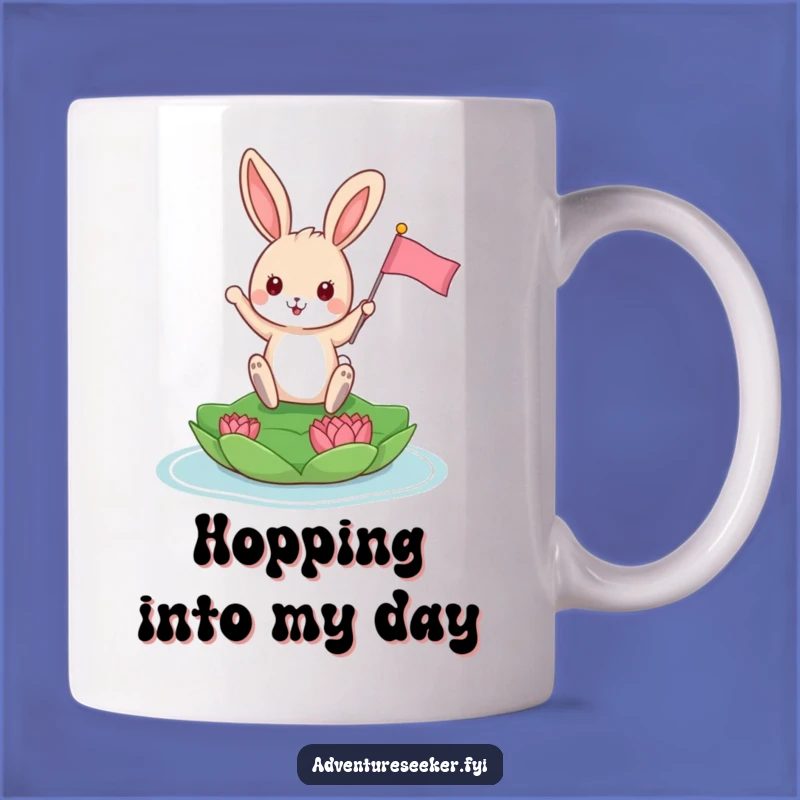 Funny Bunny Explorer Mug: Playful Animal Planting Flag, Perfect Humorous Gift