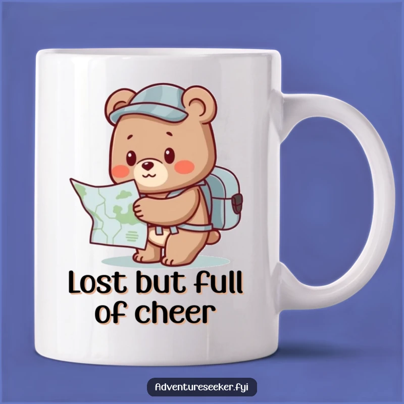 Funny Bear Adventure Mug: Cute Explorer Character With Backpack On Map, Perfect Funny Gift