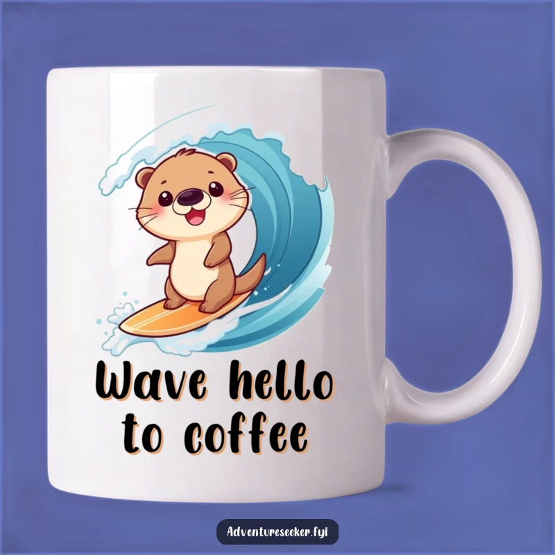 Funny Otter Surfing Mug: Giggling Character's Wave Ride, Hilarious Beach Gift