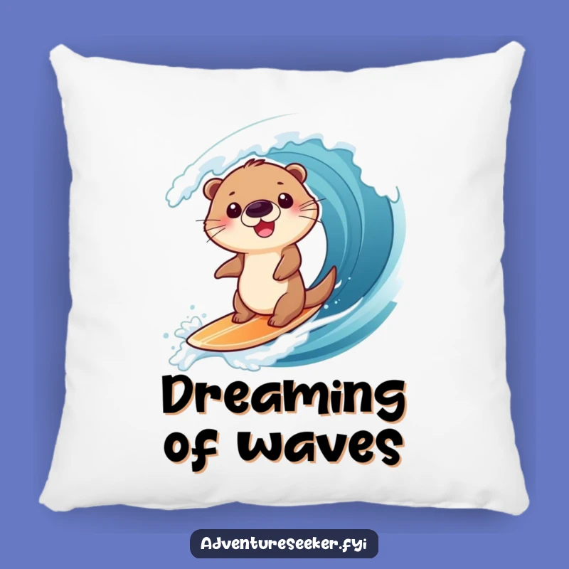 Funny Otter Surfing Pillow: Giggling Character's Wave Comfort, Cozy Funny Accent