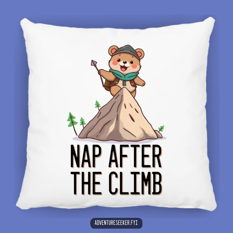 Funny Bear Adventure Pillow: Cozy Climber Cushion, Hilarious Home Accent