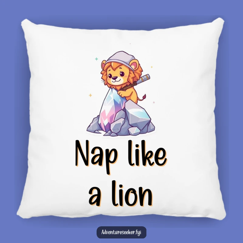 Funny Lion Explorer Pillow: Cozy Crystal Climb Cushion, Perfect Hilarious Gift for Naps