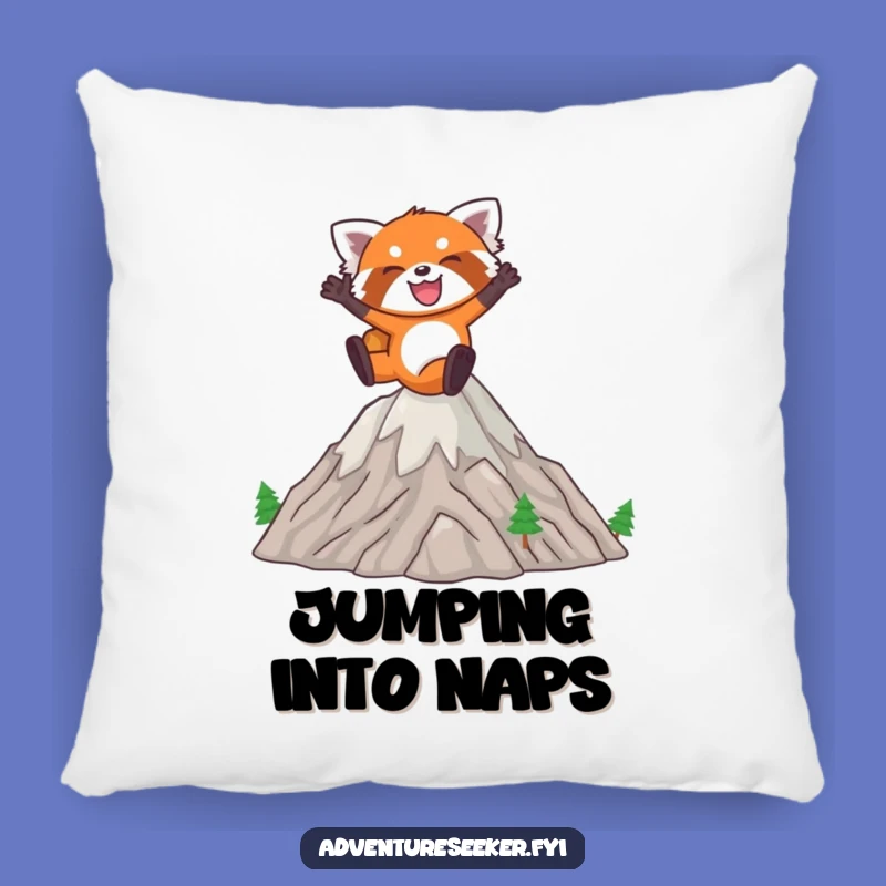 Funny Red Panda Leap Pillow: Joyful Animal Jumping Mountains, Cozy Humorous Gift