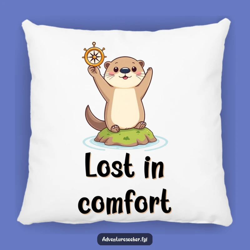 Funny Otter Navigator Pillow: Curious Animal Holding Compass, Cozy Humorous Gift