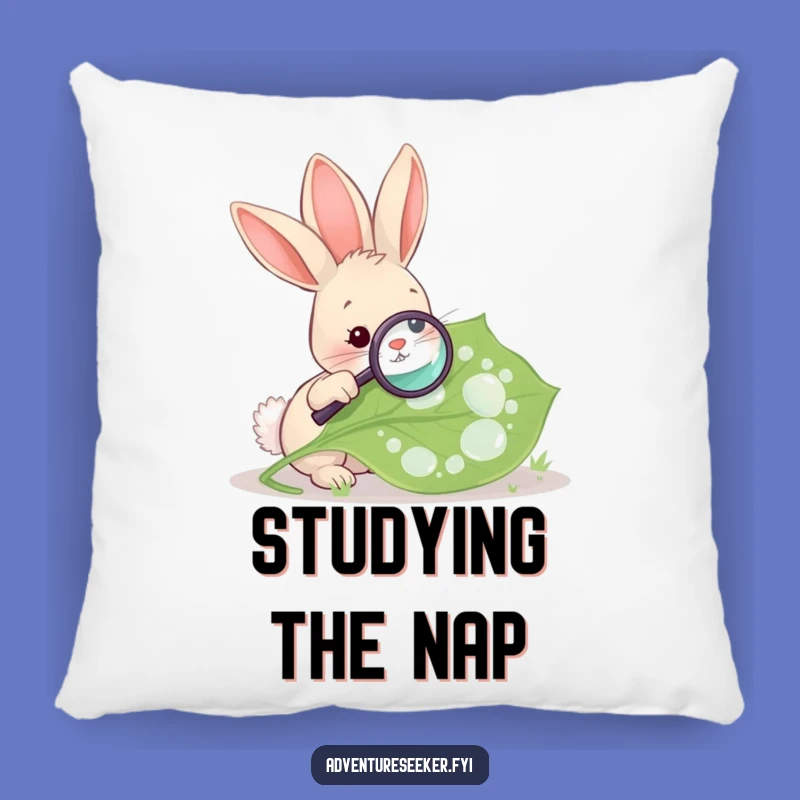 Cozy Funny Rabbit Magnifying Leaf Pillow, Nature Accent Decor, Sweet Funny Gift