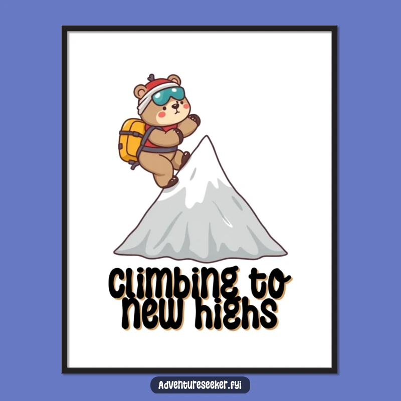 Funny Bear Mountaineer Digital Art: Playful Climber Print Gift