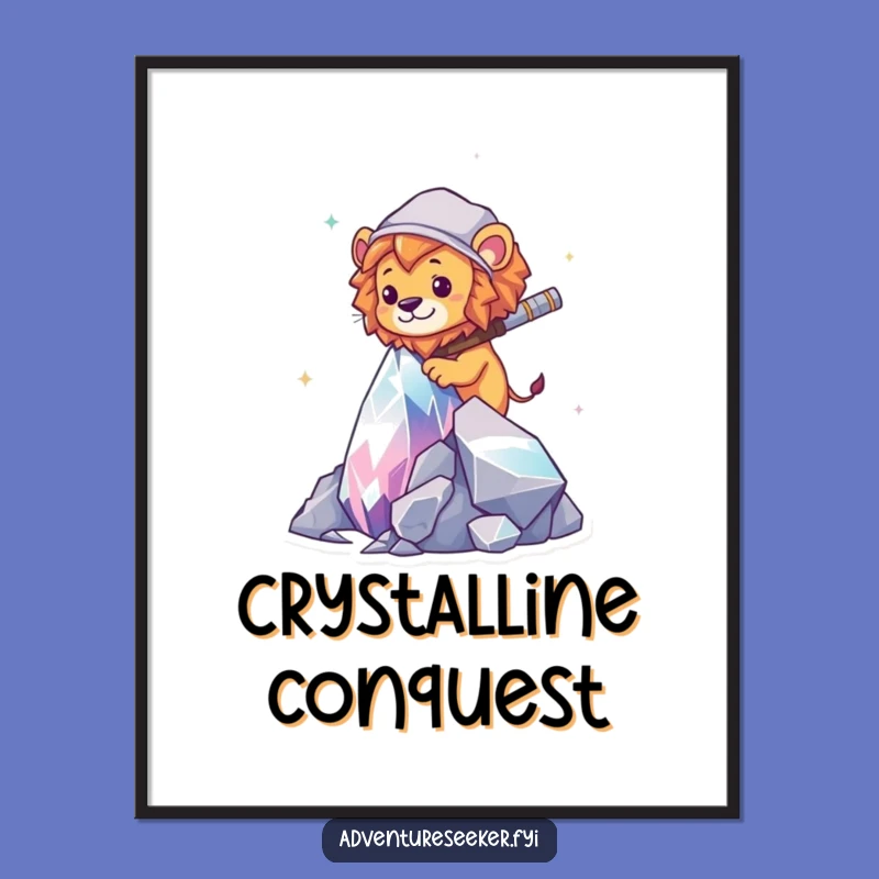 Funny Lion Explorer Digital Print: Epic Crystal Climb Wall Art, Hilarious Adventure Decor