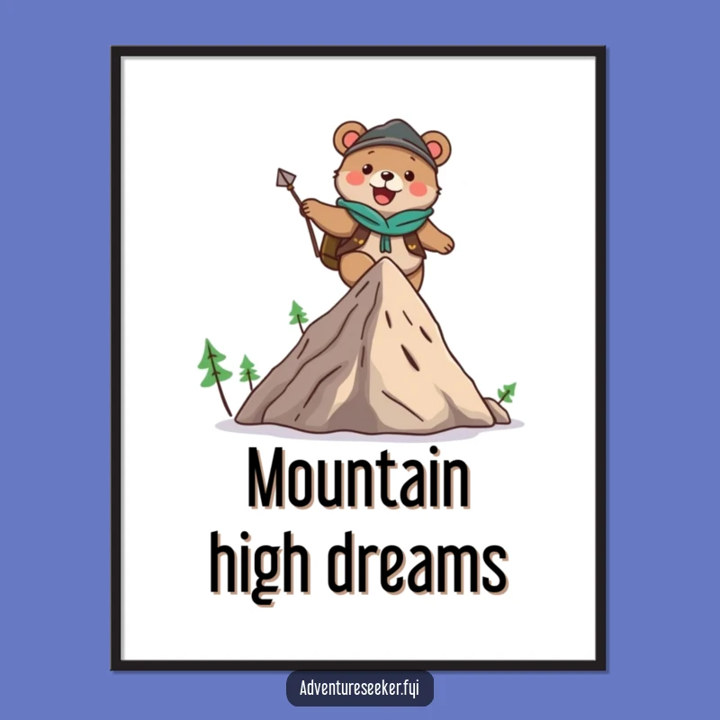 Funny Bear Adventure Digital Art: Joyful Climber Character, Hilarious Decor