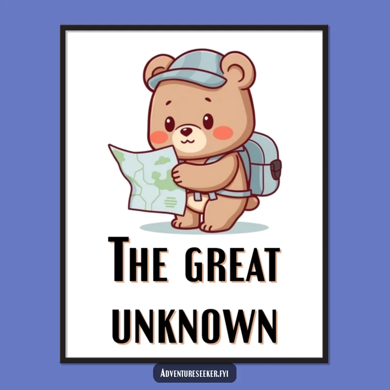 Funny Bear Adventure Digital Print: Cute Explorer Character Wall Art, Instant Funny Gift