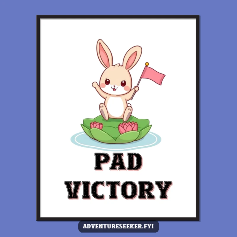 Funny Bunny Explorer Digital Art: Playful Animal Planting Flag Art Print Gift