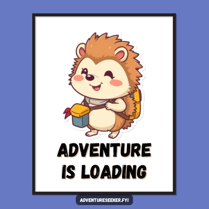 Funny Hedgehog Explorer Digital Art: Packed for Adventure Print