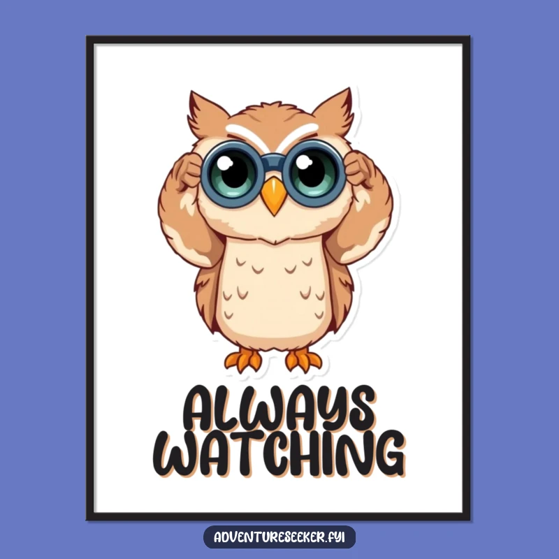 Funny Owl Binoculars Digital Art: Bring Curiosity to Your Walls, Instant Gift