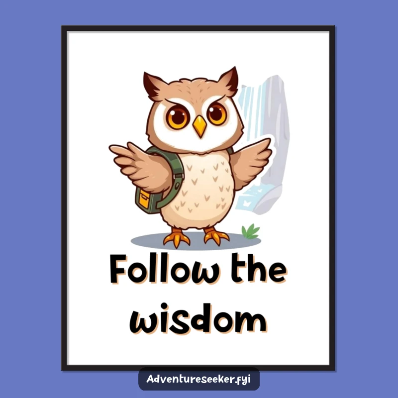 Funny Owl Explorer Digital Art: Brave Journey Print, Printable Funny Gift Art