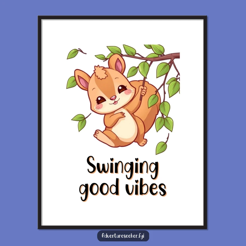 Funny Swinging Squirrel Digital Print: Playful Forest Art, Perfect Funny Gift for Whimsical Decor!