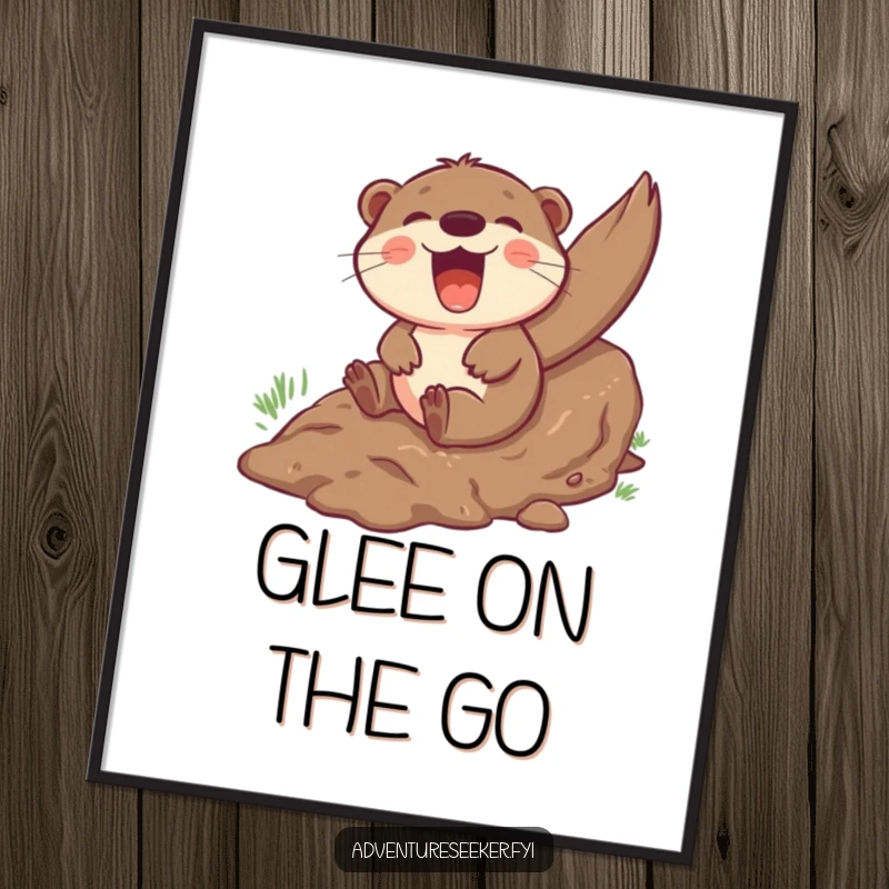 Funny otter digital art print of a giggling character sliding down a muddy hill with infectious glee, embodying pure fun.