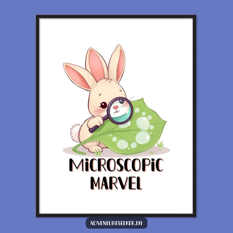 Funny Rabbit Magnifying Leaf Digital Print, Nature Art Decor, Instant Funny Gift