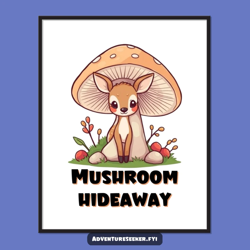 Funny Deer Mushroom Digital Print: Shy Wanderer Forest Art, Whimsical Hilarious Decor