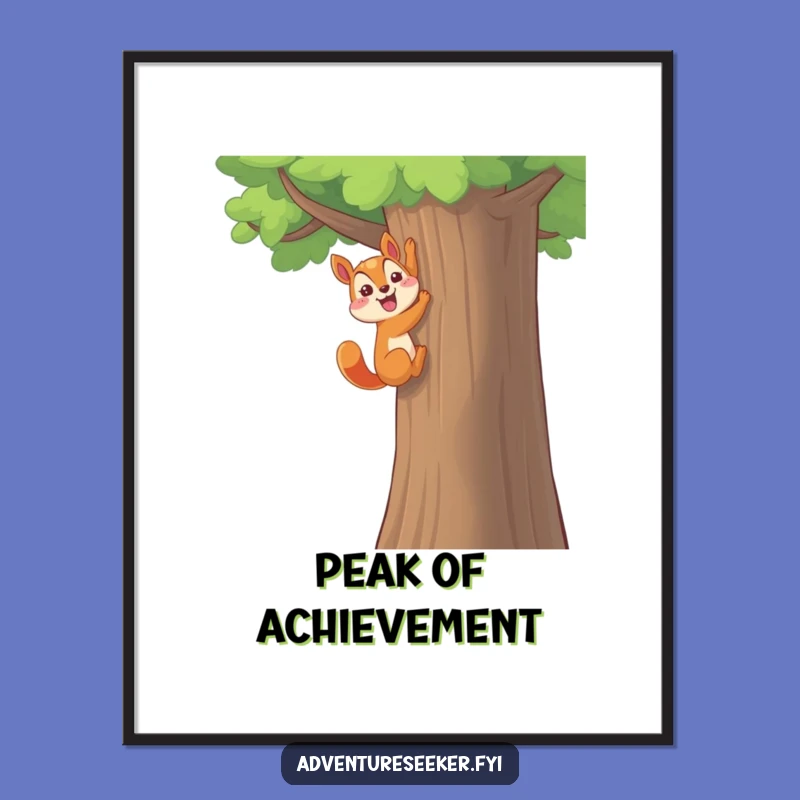 Funny Squirrel Triumph Digital Print: Happy Climber Art, Instant Funny Gift