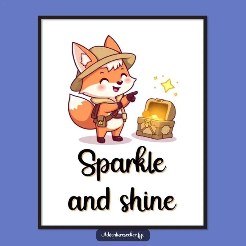 Funny Fox Explorer Digital Art: Excited Treasure Hunter, Hilarious Decor