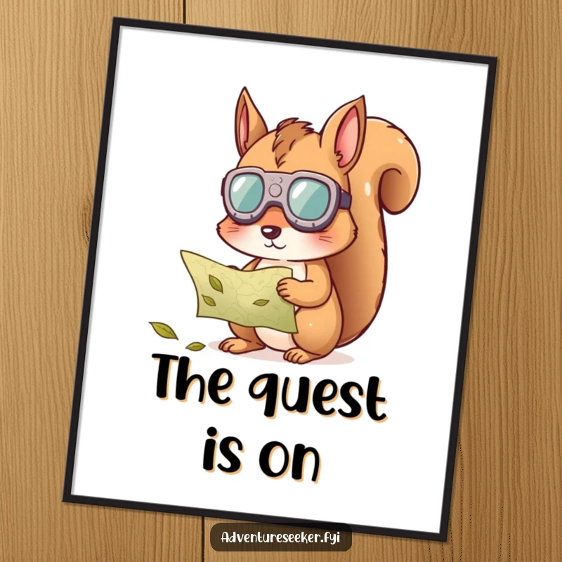 Funny squirrel map digital art, showing a curious squirrel wearing goggles, intently studying a map made of leaves.