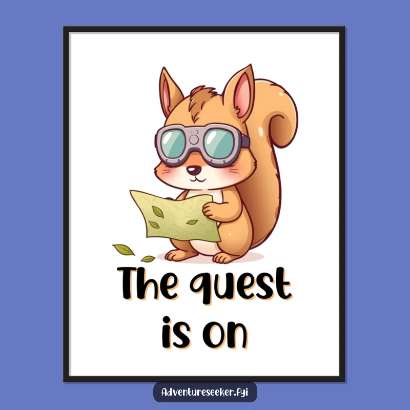 Funny Squirrel Map Digital Art: Curious Discovery Print, Printable Funny Gift Art