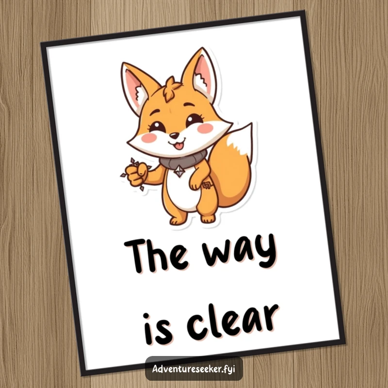 Funny Fox Digital Art Print: Determined character with a compass, pointing onward, a funny piece for inspiration.