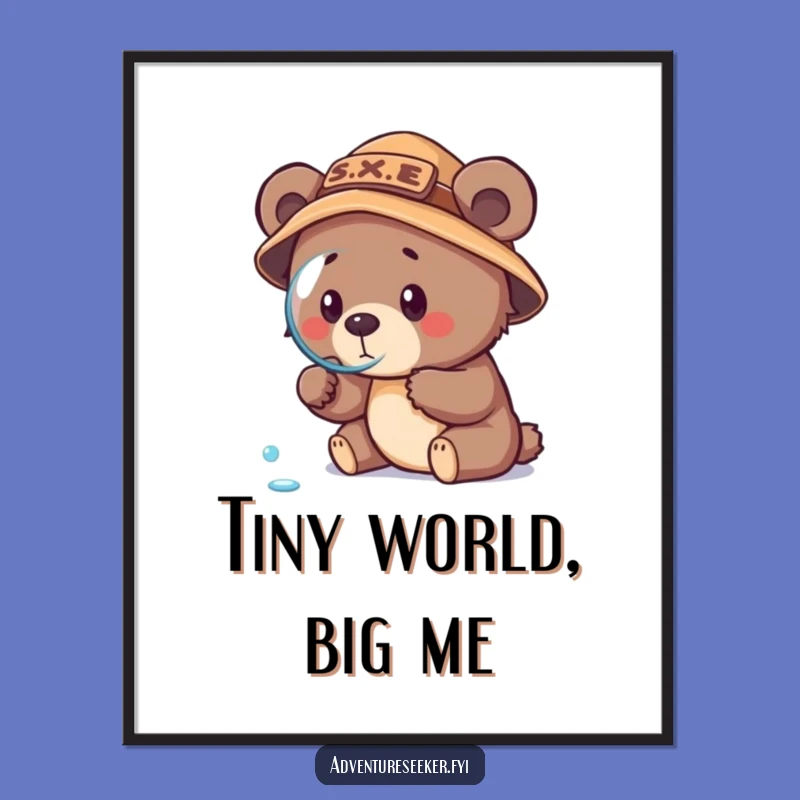 Funny Bear Cub Explorer Digital Art: Determined Cub's Dewdrop Discovery, Printable Funny Gift Art