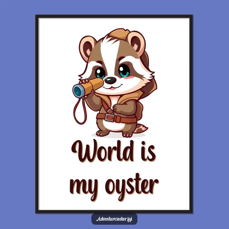 Funny Badger Explorer Digital Art: Brave Adventure Wall Decor Print
