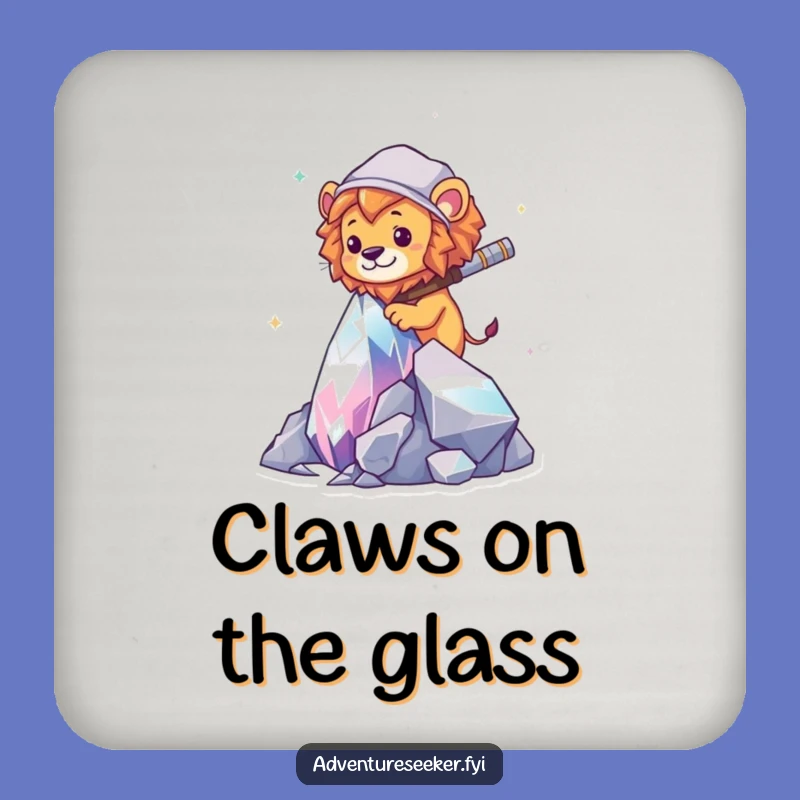Funny Lion Explorer Coaster Set: Crystal Climb Drink Protection, Hilarious Housewarming Gift