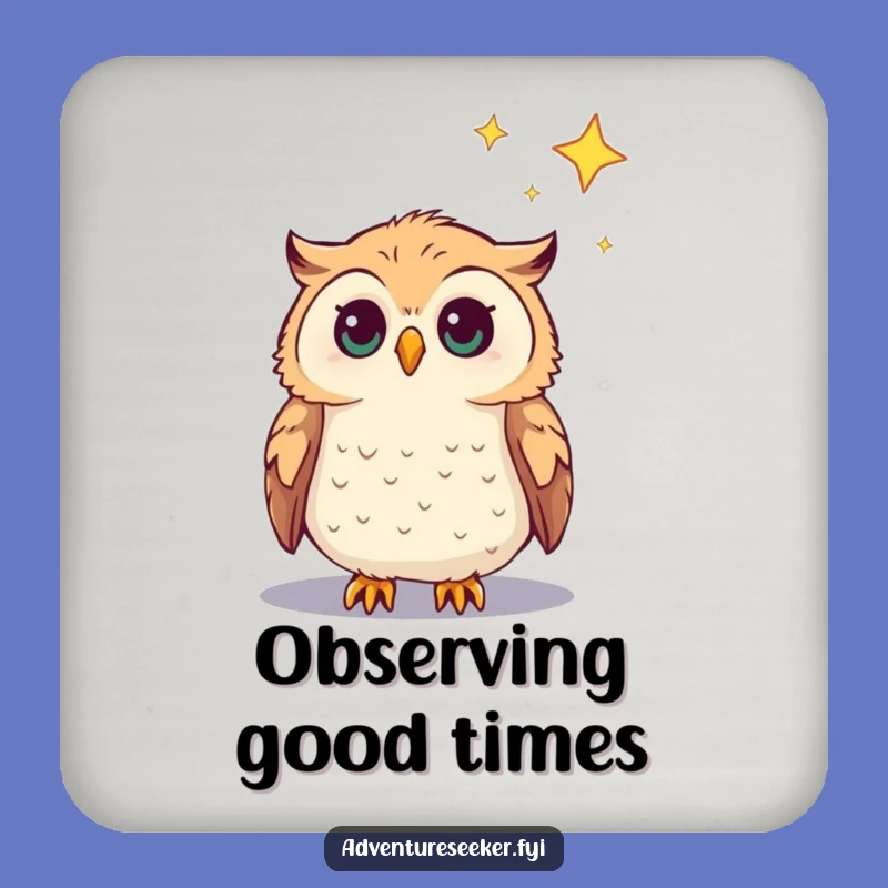 Funny Curious Owl Drink Coaster: Protect Surfaces with Humorous Celestial Charm